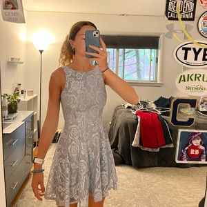 LIGHT BLUE LACE SKATER DRESS